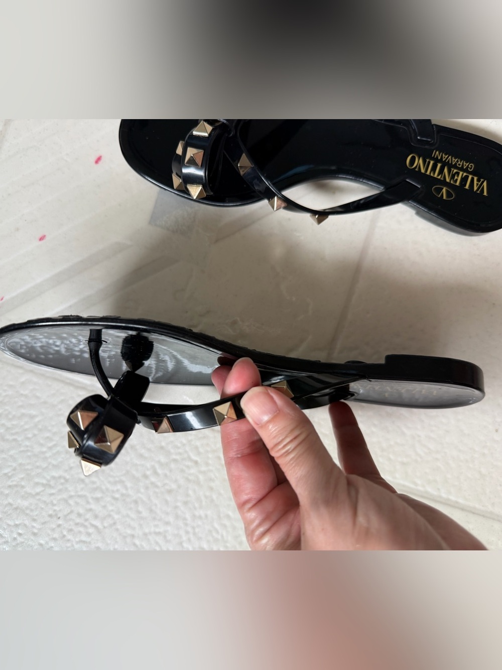 Valentino Garavani Black Studded Jelly Bow Sandals - Picture 4 of 8
